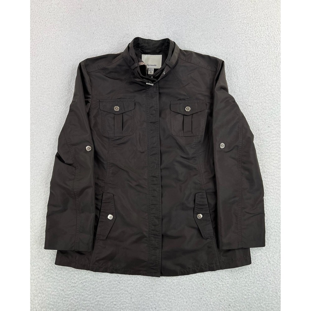 Faconnable Jacket Womens Medium Brown Nylon Belted Military Snap Front Casual